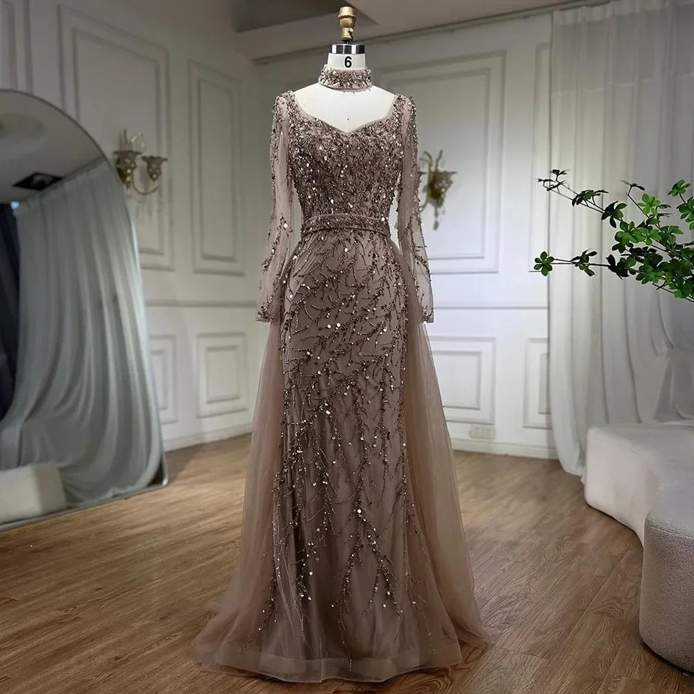 Luxury Beaded Mermaid Blue Evening Dress with Overskirt LA71653E - SERENE HILL