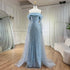 Off Shoulder Light Blue Mermaid Evening Dress with Detachable Overskirt Dubai LA72254 - SERENE HILL
