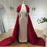 Serene Hill Arabia Nude Pearls Beaded Mermaid Long Cloak Luxury Dubai Evening Dresses Gowns For Women Wedding Party LA72091C - SERENE HILL