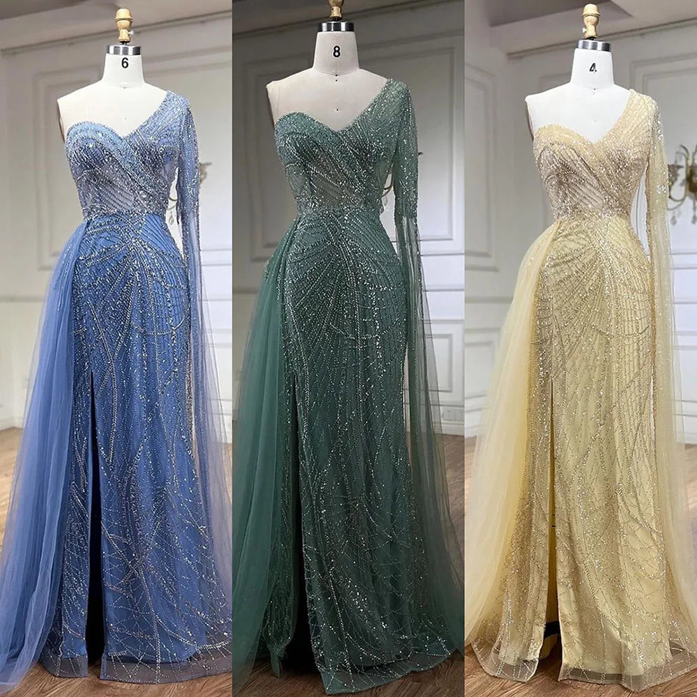 Serene Hill Arabian Blue Elegant Mermaid Evening Dress with Beaded Skirt - Luxury Ladies Wedding Party Dress 2025 LA72174 - SERENE HILL
