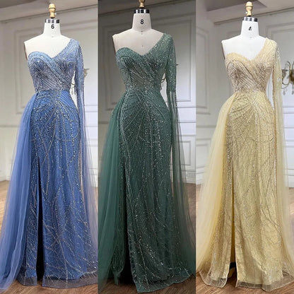 Serene Hill Arabian Blue Elegant Mermaid Evening Dress with Beaded Skirt - Luxury Ladies Wedding Party Dress 2025 LA72174 - SERENE HILL