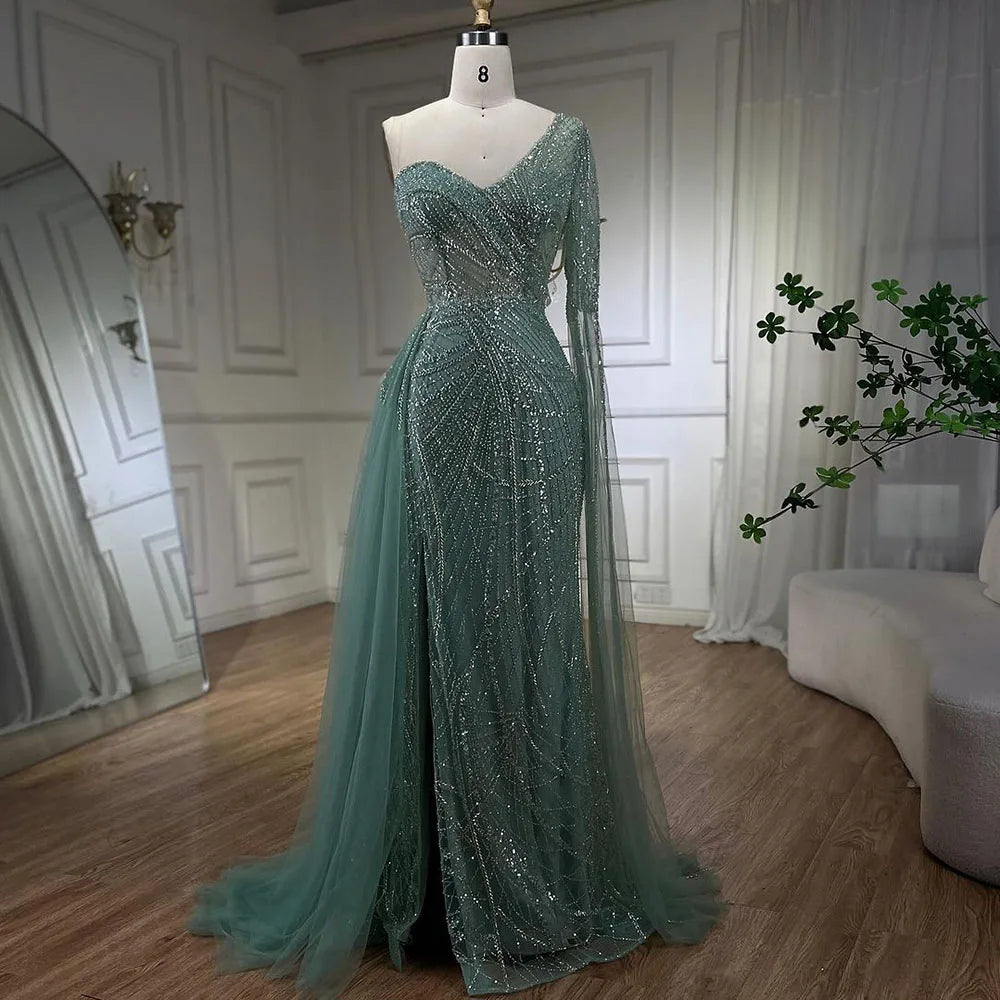 Serene Hill Arabian Blue Elegant Mermaid Evening Dress with Beaded Skirt - Luxury Ladies Wedding Party Dress 2025 LA72174 - SERENE HILL