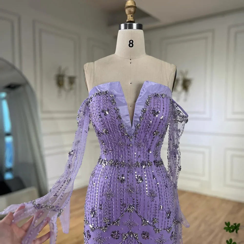 Luxury Lilac Beaded Mermaid Evening Dress with Gloves LA72333 SERENE HILL Luxury Lilac Beaded Mermaid Evening Dress with Gloves LA72333 SERENE HILL