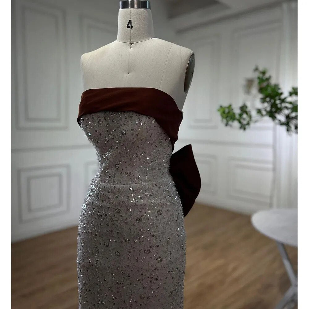 Serene Hill Arabic Beige Elegant Mermaid Sexy Beaded Evening Dresses 2025 Gowns For Women Wedding Party LA72065 Beige / 14