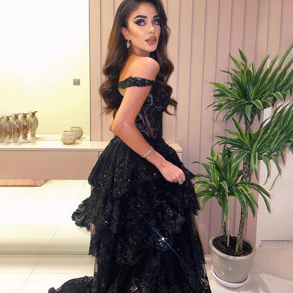 SERENE HILL A-Line/Princess Tulle Lace er Court Train Prom Dress With Ruffles Sequins LA72586 - SERENE HILL