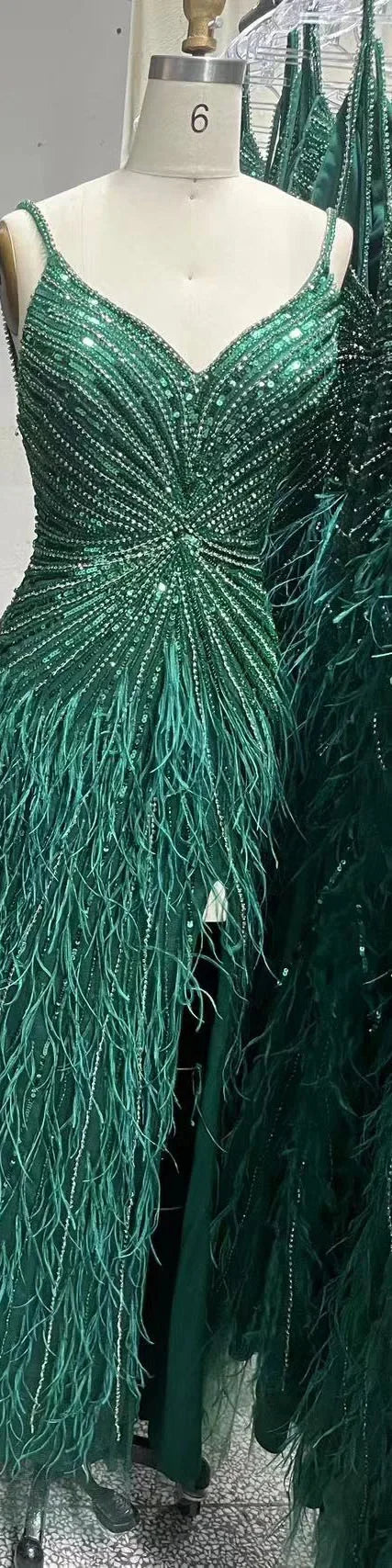 Luxury Classy blue Feathers Beaded Mermaid Prom Dress with Split LA70623 - SERENE HILL