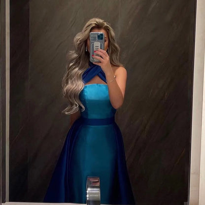 Blue Contrast Turquoise Evening Dress with Overskirt LA72197 - SERENE HILL