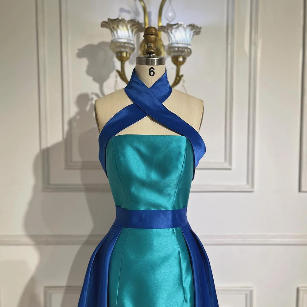 Blue Contrast Turquoise Evening Dress with Overskirt LA72197 - SERENE HILL