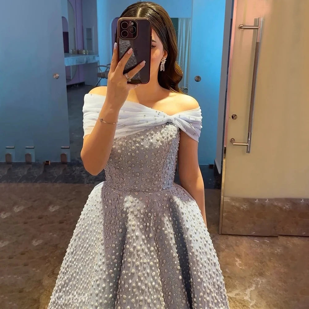 Serene Hill Arabic Blue Elegant A Line Floor Length Luxury Evening Dresses Gowns Beaded For Women Wedding Party 2025 LA72208 - SERENE HILL