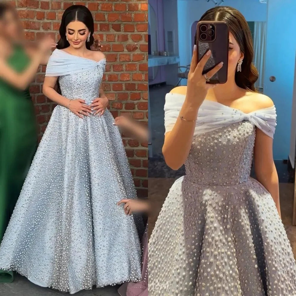 Serene Hill Arabic Blue Elegant A Line Floor Length Luxury Evening Dresses Gowns Beaded For Women Wedding Party 2025 LA72208 - SERENE HILL