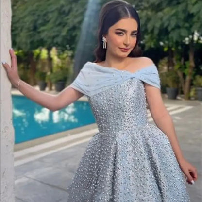 Serene Hill Arabic Blue Elegant A Line Floor Length Luxury Evening Dresses Gowns Beaded For Women Wedding Party 2025 LA72208 - SERENE HILL