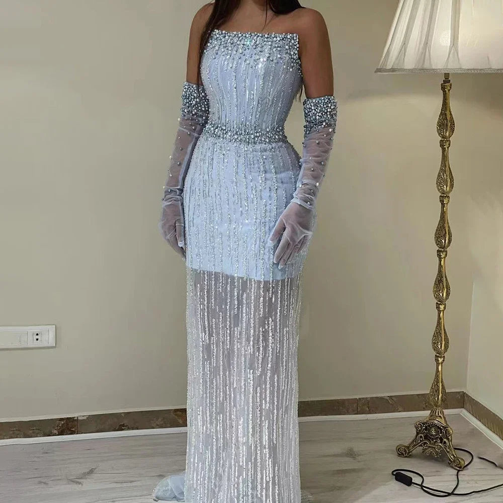 Serene Hill Arabic Blue Elegant Mermaid Sexy Beaded Party Dresses Gowns Formal Women Evening 2025 LA71950A - SERENE HILL