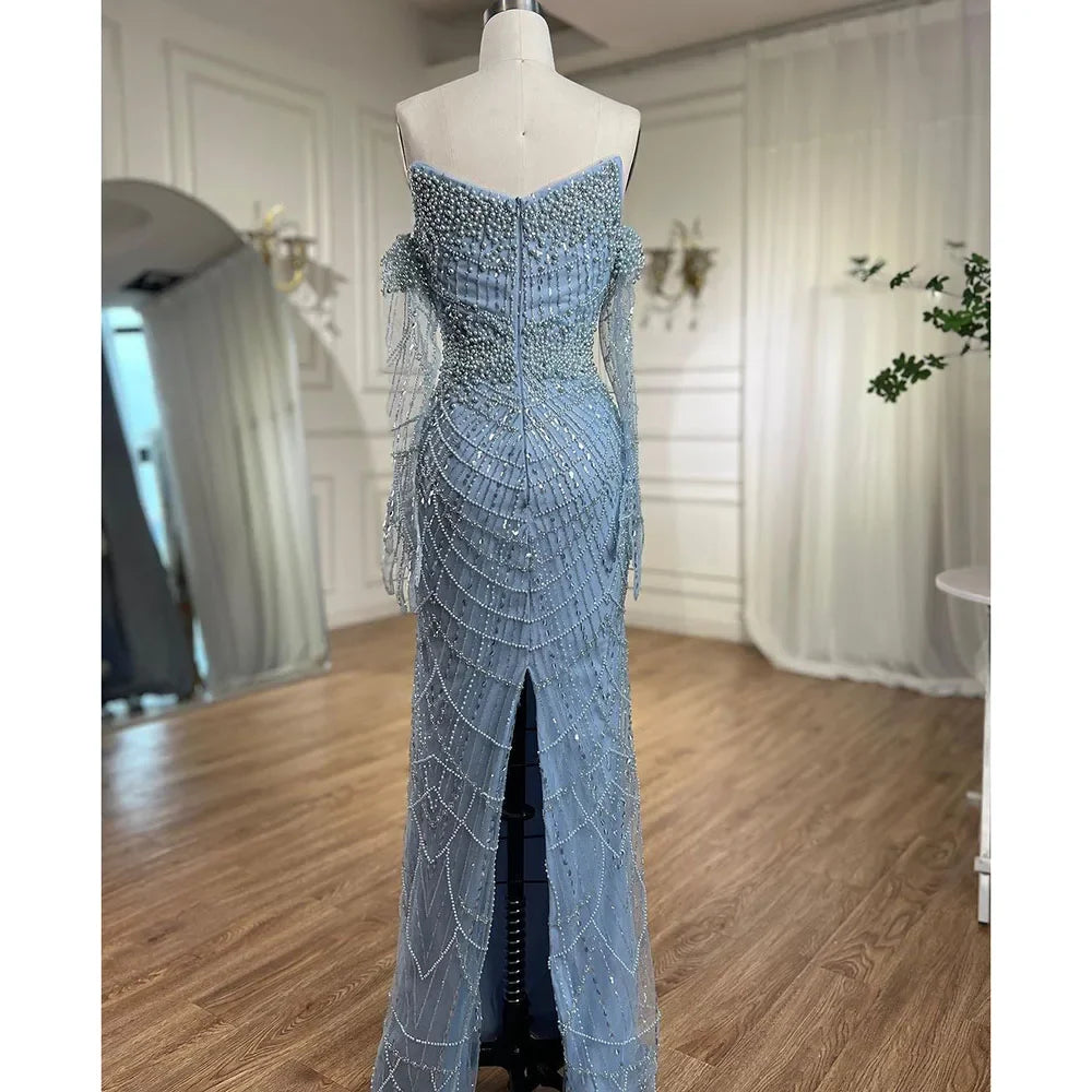 Serene Hill Arabic Blue Elegant Mermaid Sexy Beaded Party Dresses Gowns Formal Women Evening 2025 LA71950A - SERENE HILL