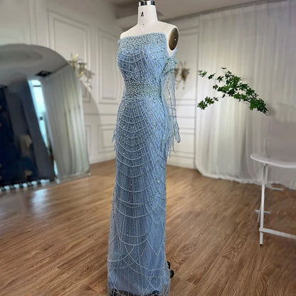 Serene Hill Arabic Blue Elegant Mermaid Sexy Beaded Party Dresses Gowns Formal Women Evening 2025 LA71950A - SERENE HILL