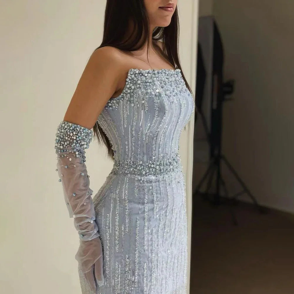 Serene Hill Arabic Blue Elegant Mermaid Sexy Beaded Party Dresses Gowns Formal Women Evening 2025 LA71950A - SERENE HILL