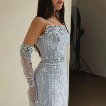 Serene Hill Arabic Blue Elegant Mermaid Sexy Beaded Party Dresses Gowns Formal Women Evening 2025 LA71950A - SERENE HILL