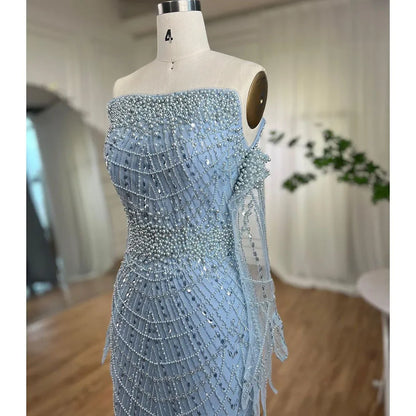 Serene Hill Arabic Blue Elegant Mermaid Sexy Beaded Party Dresses Gowns Formal Women Evening 2025 LA71950A - SERENE HILL