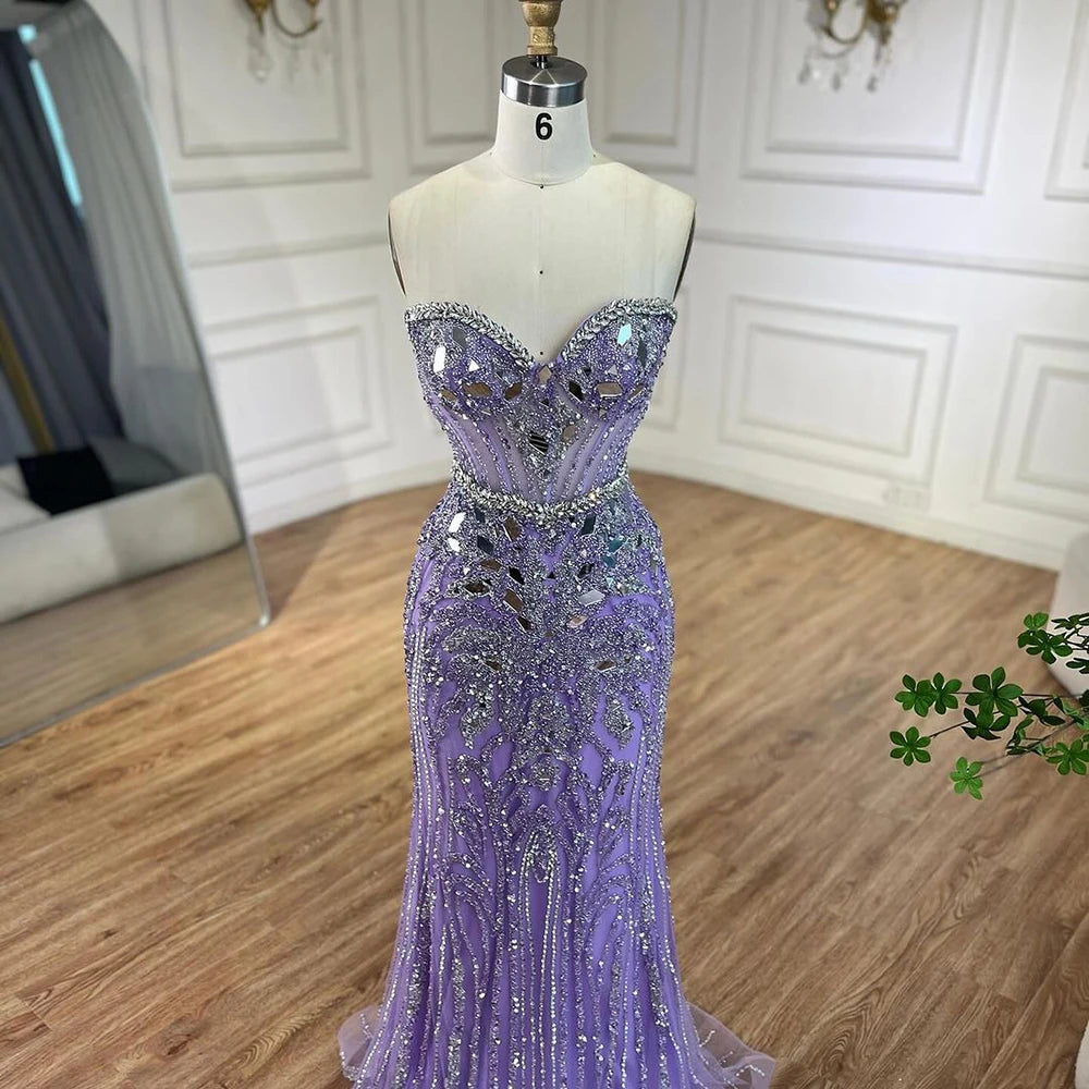 Serene Hill Arabic Blue Elegant Mermaid Beaded Luxury Dubai Evening Dresses Gowns 2025 for Women&