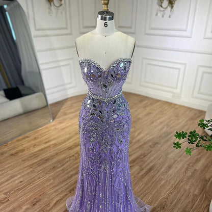 Serene Hill Arabic Blue Elegant Mermaid Beaded Luxury Dubai Evening Dresses Gowns 2025 for Women&