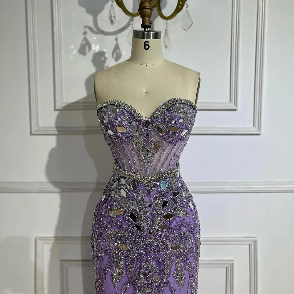 Serene Hill Arabic Blue Elegant Mermaid Beaded Luxury Dubai Evening Dresses Gowns 2025 for Women&