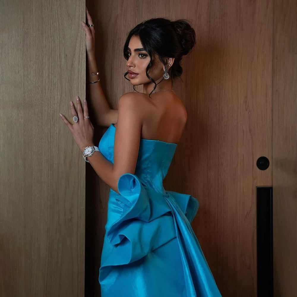 Serene Hill Arabic Blue Elegant Tea Length Mermaid Beaded Evening Dresses Gowns for Women Wedding Party 2025 LA72485 - SERENE HILL