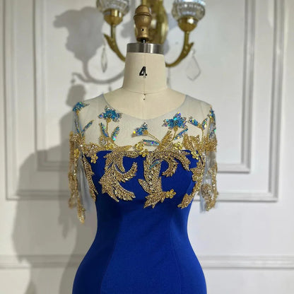 Serene Hill Arabic Blue Mermaid Elegant Appliques Luxury Dubai Evening Dresses Gowns 2025 For Women Wedding Party LA72554 - SERENE HILL