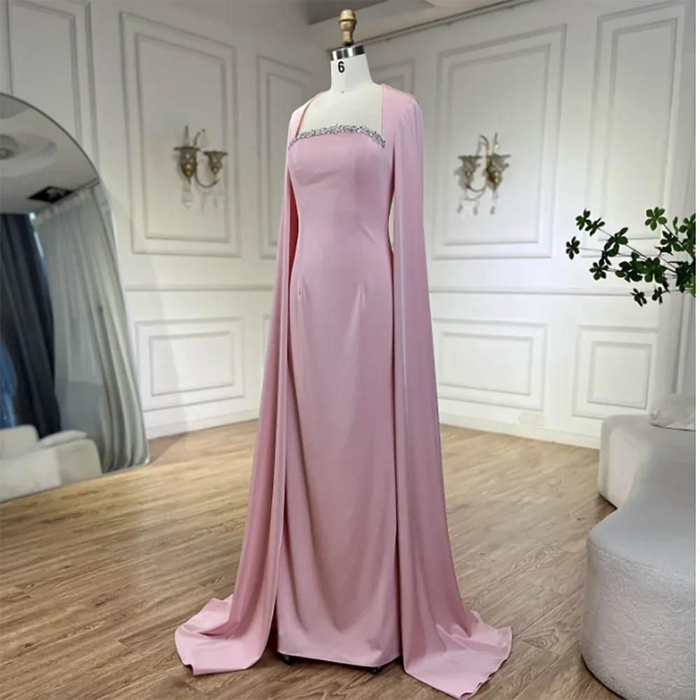 Elegant Blue Mermaid Evening Dress with Cape Sleeves LA72200 - SERENE HILL