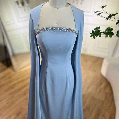 Elegant Blue Mermaid Evening Dress with Cape Sleeves LA72200 - SERENE HILL