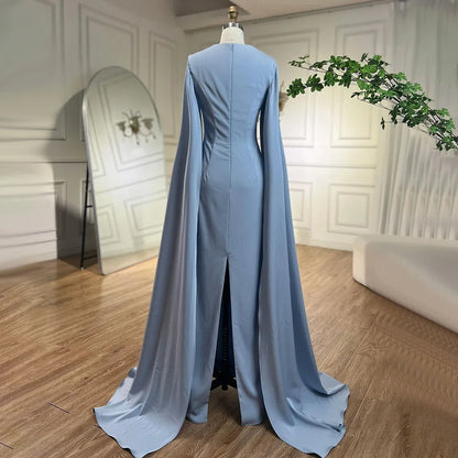 Elegant Blue Mermaid Evening Dress with Cape Sleeves LA72200 - SERENE HILL