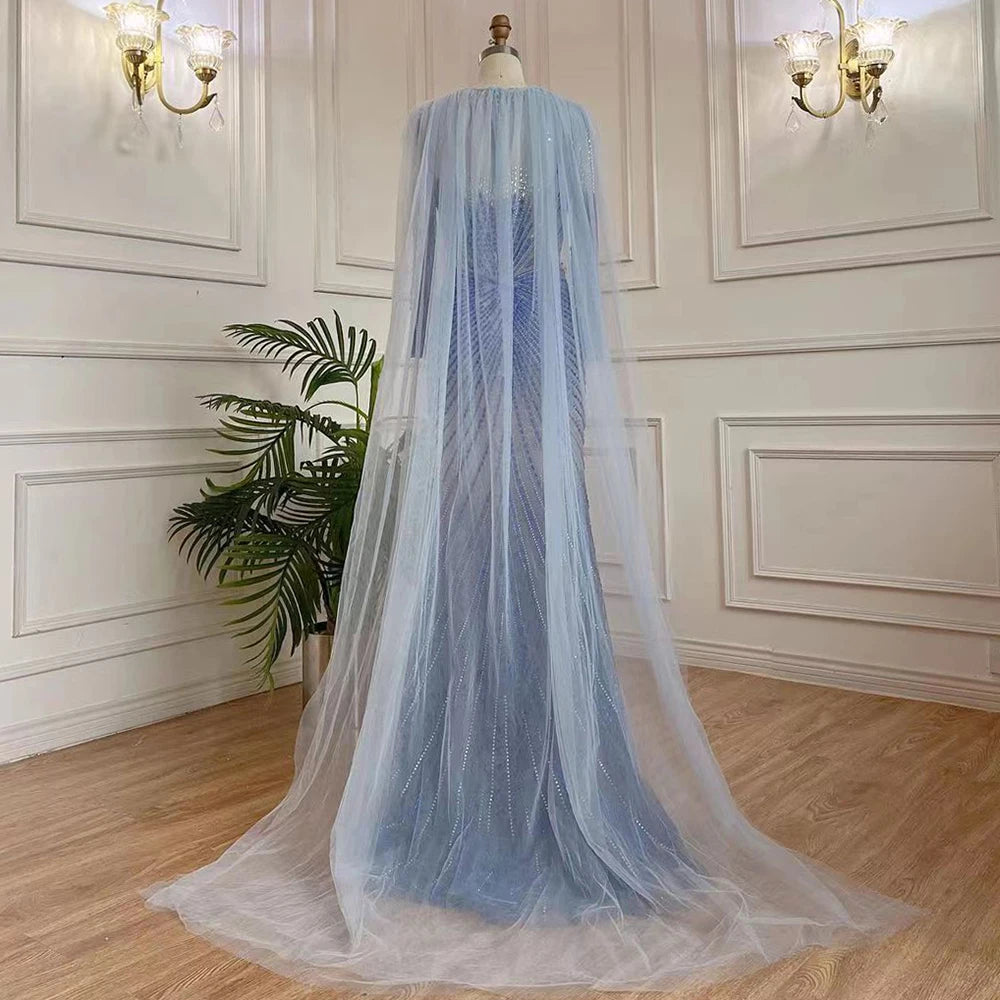 Luxury Dubai Arabic Blue Mermaid Elegant Evening Dresses Gowns Long Beaded Luxury For Women Party LA71846 - SERENE HILL