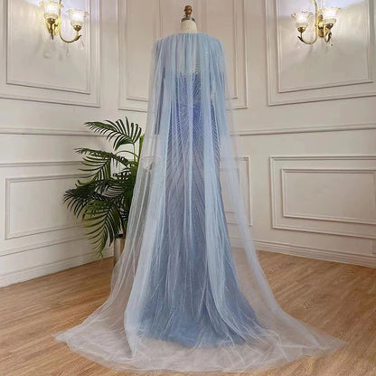 Luxury Dubai Arabic Blue Mermaid Elegant Evening Dresses Gowns Long Beaded Luxury For Women Party LA71846 - SERENE HILL
