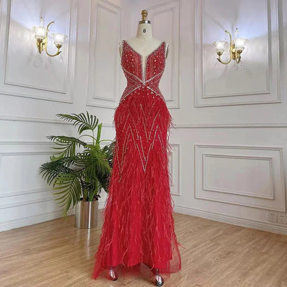 Serene Hill Arabic Blue Mermaid Elegant With Cape Luxury Beaded Feather Dubai Evening Dresses Gowns for Women Party LA71583B - SERENE HILL