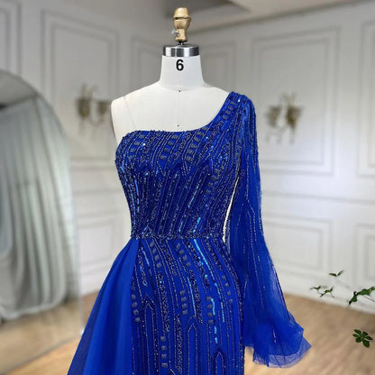 Serene Hill Arabic Blue Mermaid Evening Gown with Beaded Overskirt - Luxury Dresses for Woman&