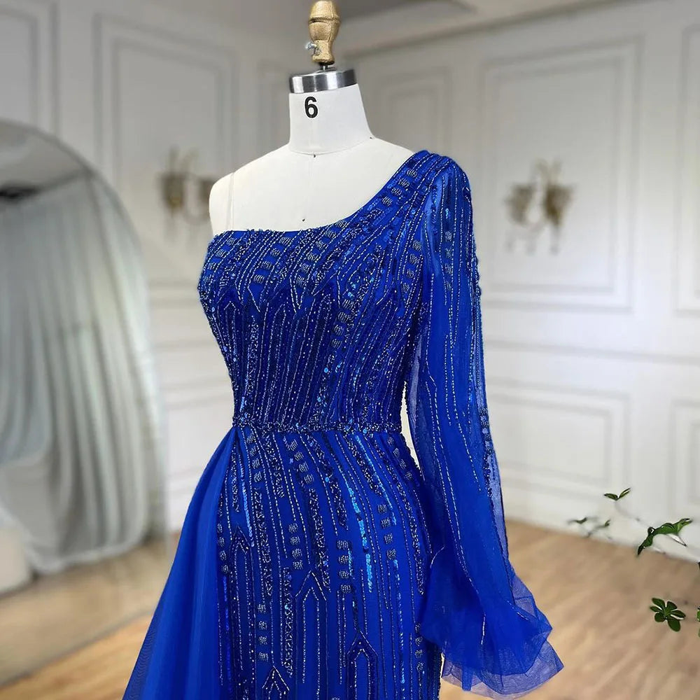 Serene Hill Arabic Blue Mermaid Evening Gown with Beaded Overskirt - Luxury Dresses for Woman&