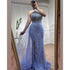 Serene Hill Arabic Blue Mermaid Sleeveless Sexy High Split Beaded Evening Dresses Gowns For Women Wedding Party 2025 LA71980 - SERENE HILL