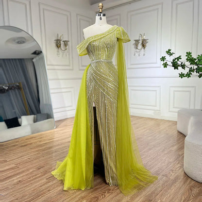 Luxury One Shoulder Blue Evening Dress with Overskirt LA72596 - SERENE HILL