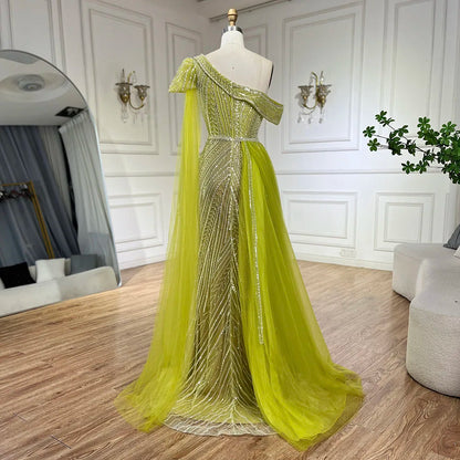 Luxury One Shoulder Blue Evening Dress with Overskirt LA72596 - SERENE HILL