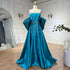 Serene Hill Arabic Blue Satin Mermaid Puff Sleeves Beaded Evening Dresses Gowns for Women Wedding Party 2025 LA72405 - SERENE HILL