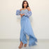 Serene Hill Arabic Blue Sexy Mermaid Puff Sleeves Beaded Feathers Luxury Dubai Evening Dresses Gowns For Women Party LA72080 - SERENE HILL