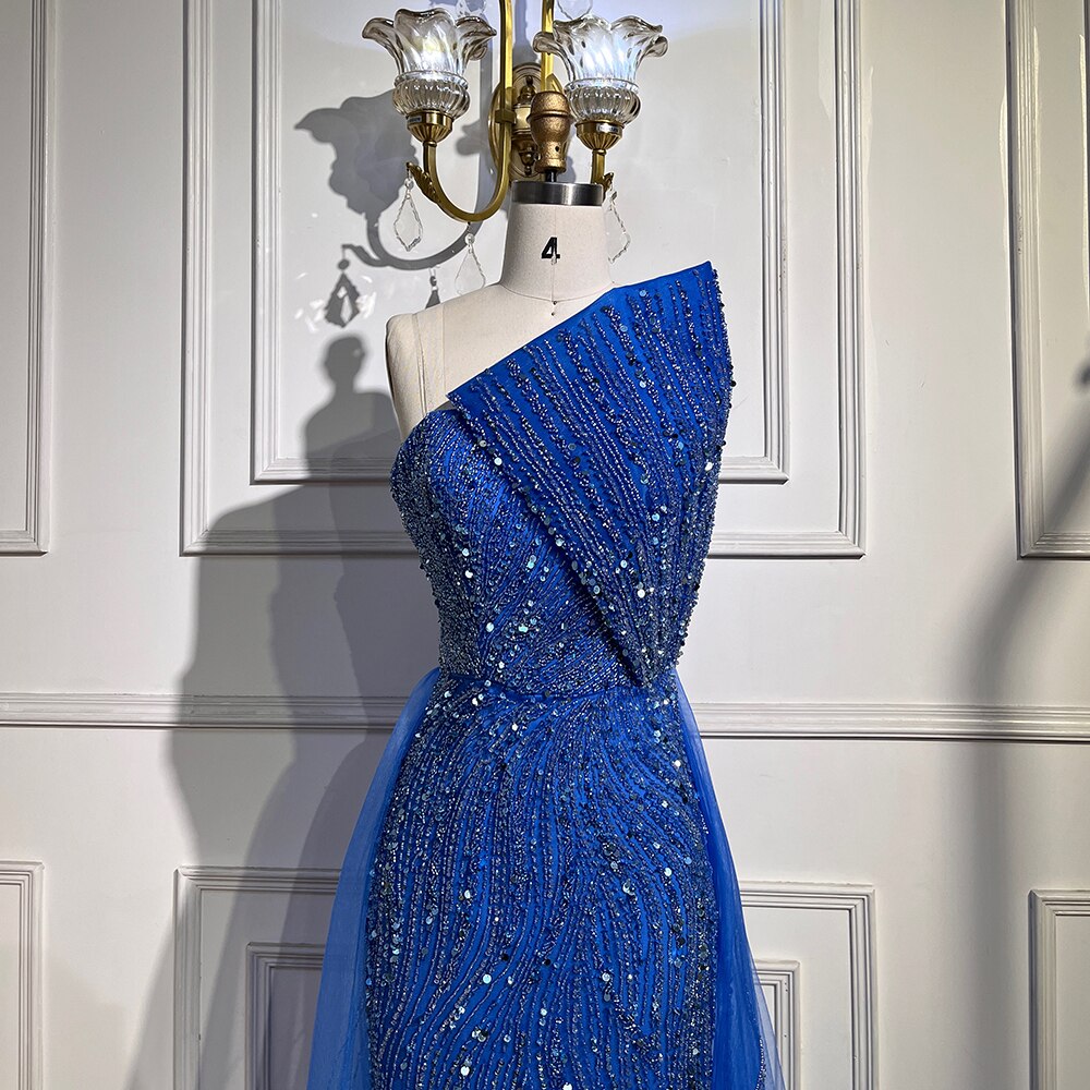 Serene Hill Arabic Blue Sexy High Split Luxury Beaded Dubai Evening Dresses For Women Wedding Party 2025 LA71921 - SERENE HILL