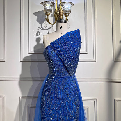Serene Hill Arabic Blue Sexy High Split Luxury Beaded Dubai Evening Dresses For Women Wedding Party 2025 LA71921 - SERENE HILL