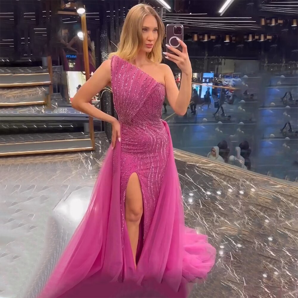 Serene Hill Arabic Blue Sexy High Split Luxury Beaded Dubai Evening Dresses For Women Wedding Party 2025 LA71921 - SERENE HILL