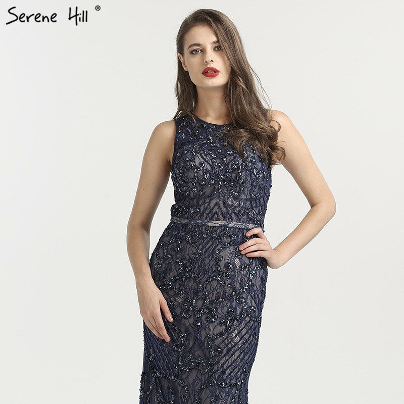 On Sale No Return No Refund Serene Hill Arabic Blue Sleeveless Mermaid Luxury Evening Dresses Gowns 2025 Lace Beaded Elegant For Woman Wedding Party LA6358 - SERENE HILL