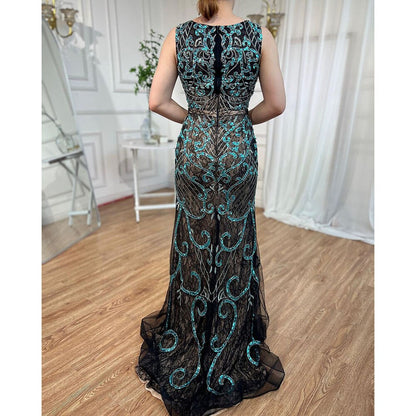On Sale No Return No Refund Serene Hill Arabic Blue Sleeveless Mermaid Luxury Evening Dresses Gowns 2025 Lace Beaded Elegant For Woman Wedding Party LA6358 - SERENE HILL