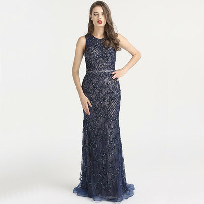 On Sale No Return No Refund Serene Hill Arabic Blue Sleeveless Mermaid Luxury Evening Dresses Gowns 2025 Lace Beaded Elegant For Woman Wedding Party LA6358 - SERENE HILL