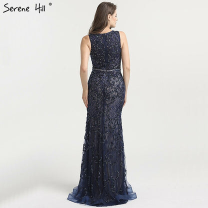 On Sale No Return No Refund Serene Hill Arabic Blue Sleeveless Mermaid Luxury Evening Dresses Gowns 2025 Lace Beaded Elegant For Woman Wedding Party LA6358 - SERENE HILL
