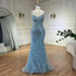 Luxury Blue Spaghetti Strap Feather Beaded Evening Dress LA72527 - SERENE HILL
