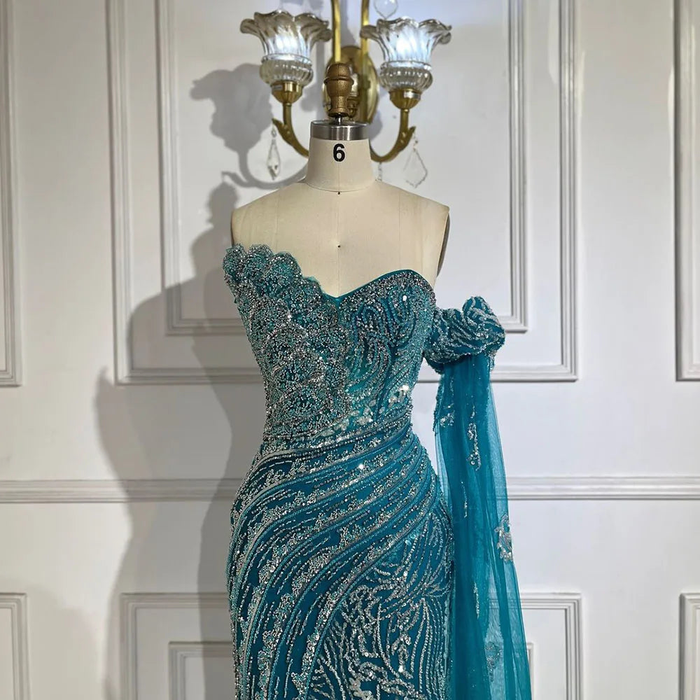 Luxury Beaded Scalloped Blue Evening Dress LA72600 2025 - turquoise / 8 Luxury Beaded Scalloped Blue Evening Dress LA72600 2025 - turquoise / 8