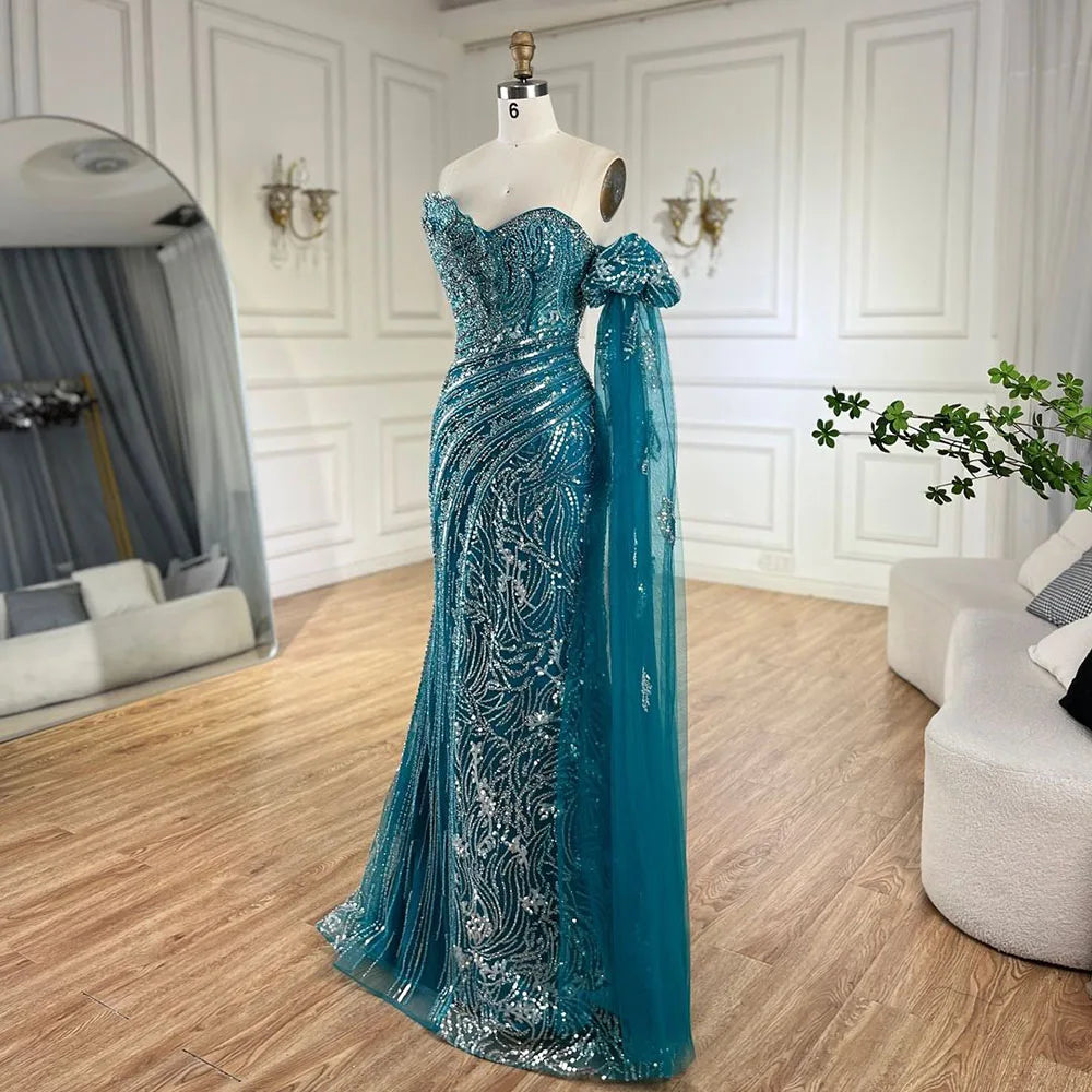 Luxury Beaded Scalloped Blue Evening Dress LA72600 Blue / 8