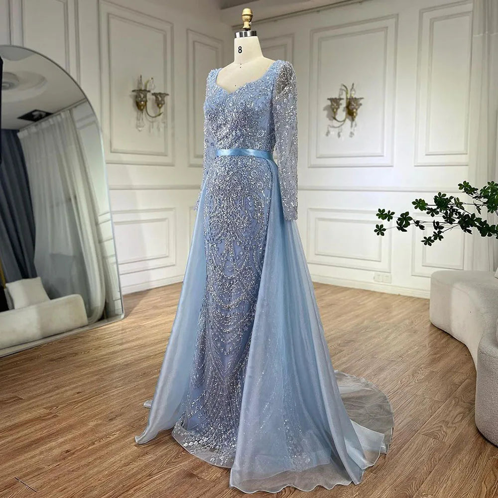Serene Hill Arabic Blue Sweetheart Mermaid Evening Gown Beaded Overski SERENE HILL Serene Hill Arabic Blue Sweetheart Mermaid Evening Gown Beaded Overski SERENE HILL
